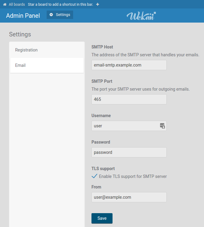 Wekan Admin Panel email screenshot