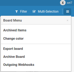 Wekan board menu screenshot