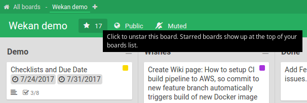 Wekan star board screenshot